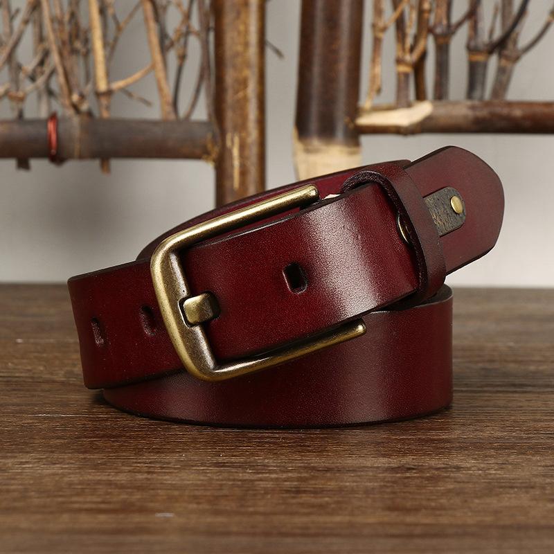 Hochwertiger Herrengürtel mit Messingschnalle, echte Rindslederoberfläche, modischer, individueller All-Match-Gürtel für Freizeithosen