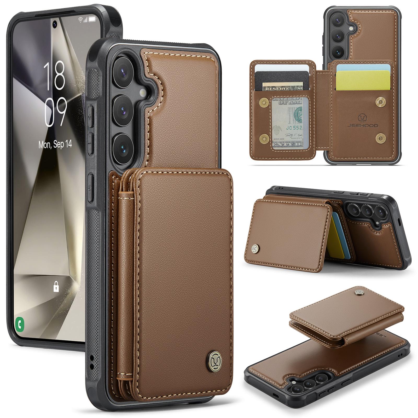 

For Samsung Galaxy S24 Case Leather Mobile Cover with Detachable Magnetic Card Bag Brown