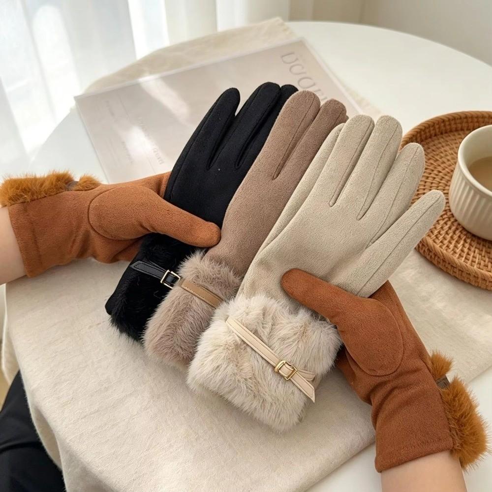 Windproof Touch Screen Gloves Plush Lining Thick Gloves Fashion Winter Gloves Women