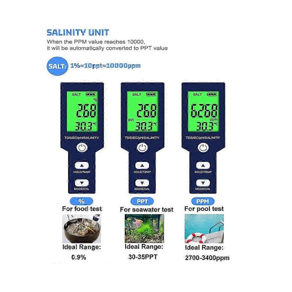 Pool Salt Tester, Digital Salinity Meter, High Accuracy 5 In 1 Salinity Tester for Salt Water,IP67 W