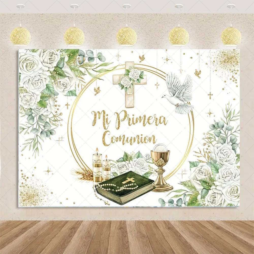 My First Holy Communion fabric background God bless baptism Baptism Crucifix chalice gold sequins photography Studio props4943