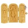 Boxwood Western Tři svatí Buddha Guanyin Masivní dřevo Přenosná třípanelová řezbovaná ozdoba