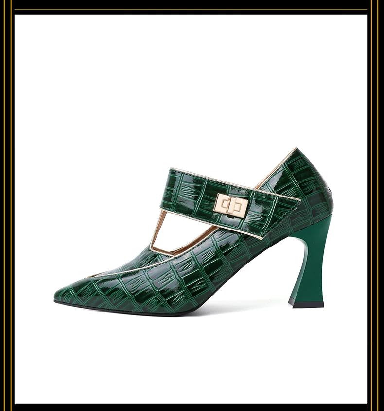 Fashion 2025Spring Ladies' Single Shoes with Heels Pointed Tip Buckle Retro Thick Smooth Outdoor Banquet Zapatos De Mujer