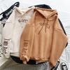 Womens Fleece-Lined Hooded Sweatshirt With Embroidery Thick Warm Oversized Pullover Winter College Style