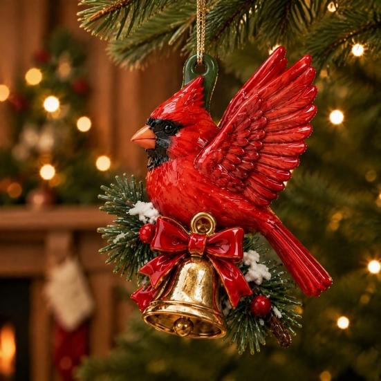 Christmas Tree Hanging Decorations Red Bird Ornament, Acrylic Decor for Holiday Gift Friends Holiday, Festive Pendant Home Party Fireplace, Lovers
