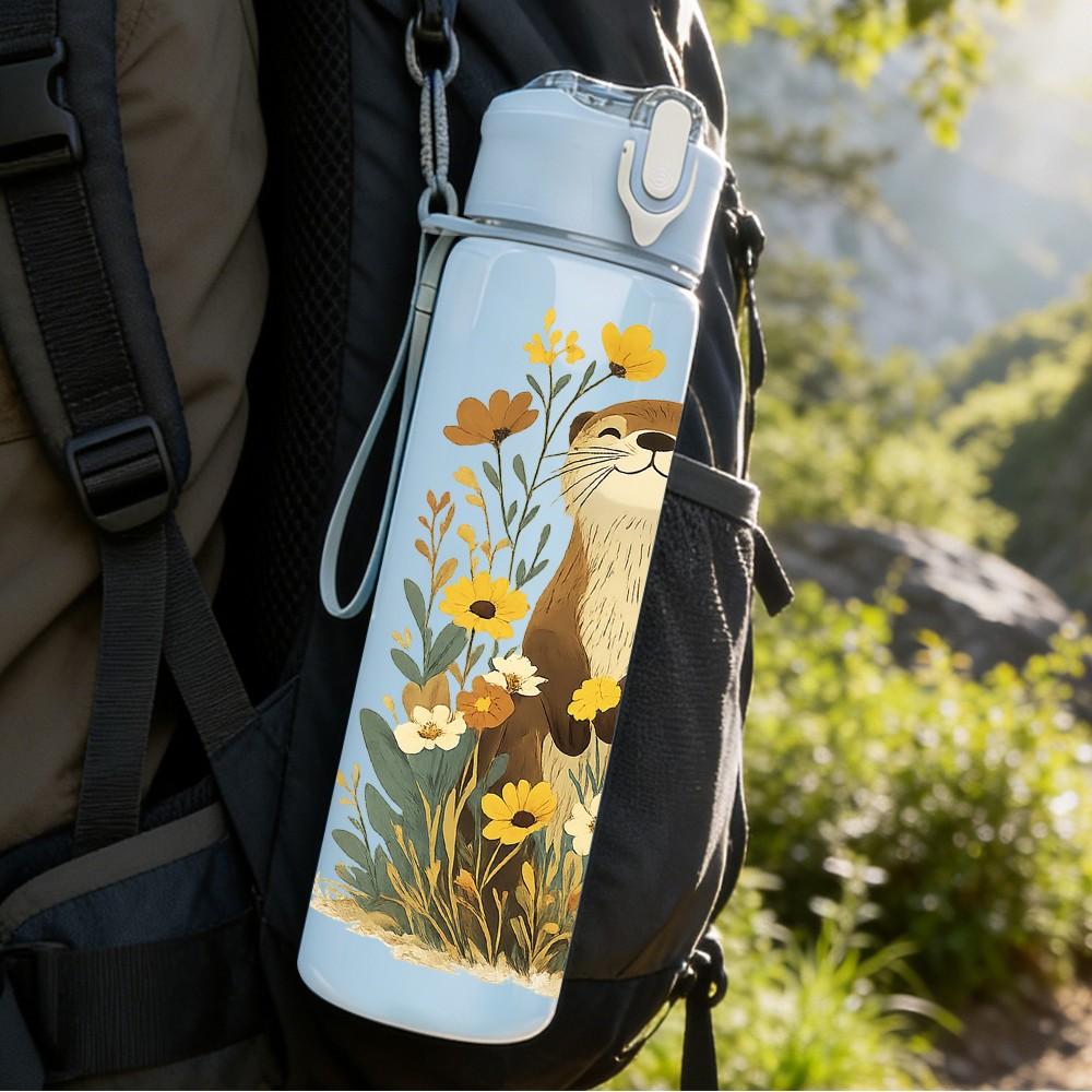1PC Cute Prairie Dog Animal Print 750ml Color Plastic Sports Water Bottle Leakproof Flip Straw Lid Suitable for Sports Office Home Use