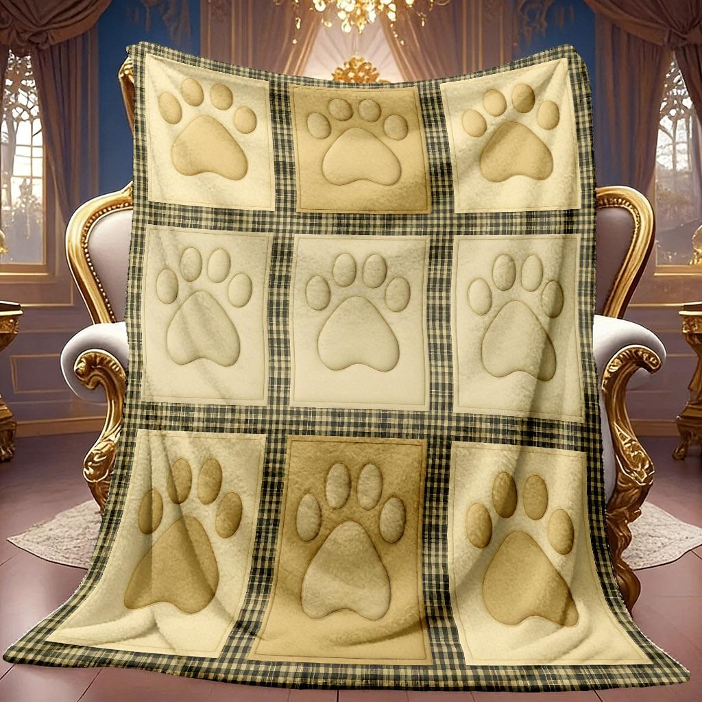 A 2D Plaid Paw Print Themed Flannel Blanket, a Soft High-definition Digital Print Cooling Blanket Suitable for All Seasons! Soft and Breathable 100% P