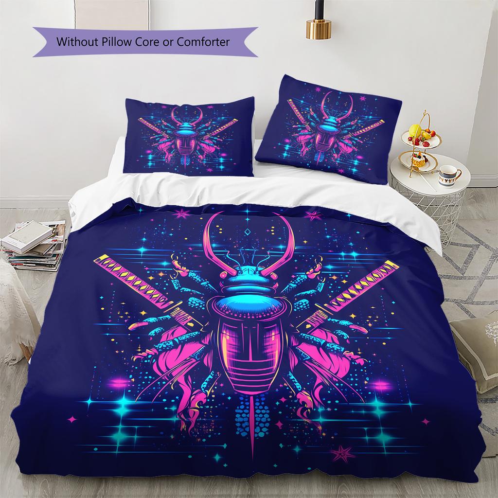 Vintage Gorgeous Beetle Pattern Bedding Quilt Set Home Decoration Gift (1 * duvet cover + 2 * pillowcase without core)