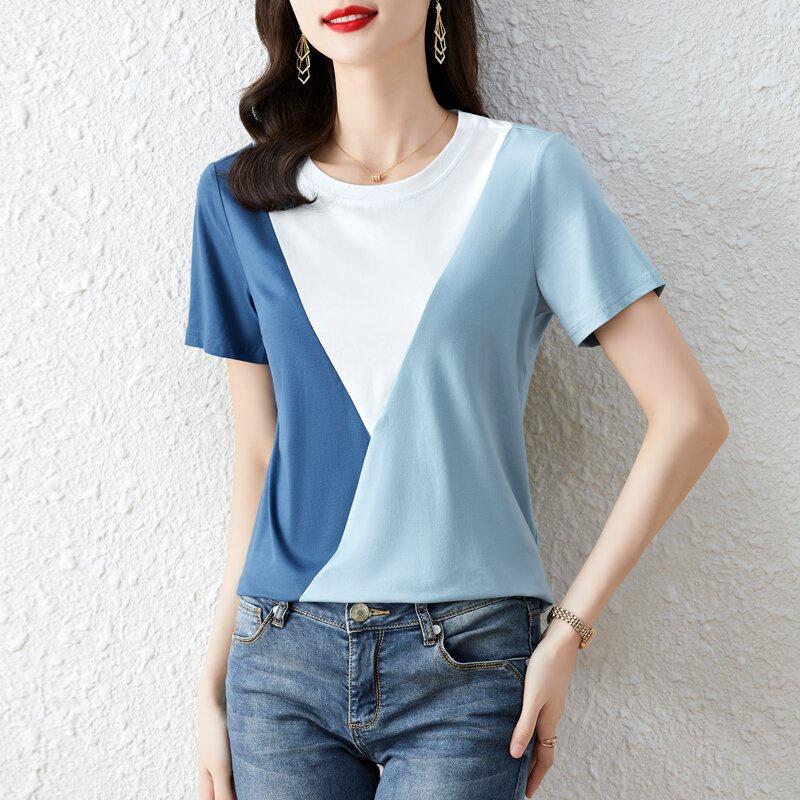 

Футболка с коротким рукавом, женский топ, летняя новая женская одежда, корейская футболка с круглым вырезом, летняя посадка, свободная и повседневная 6XL