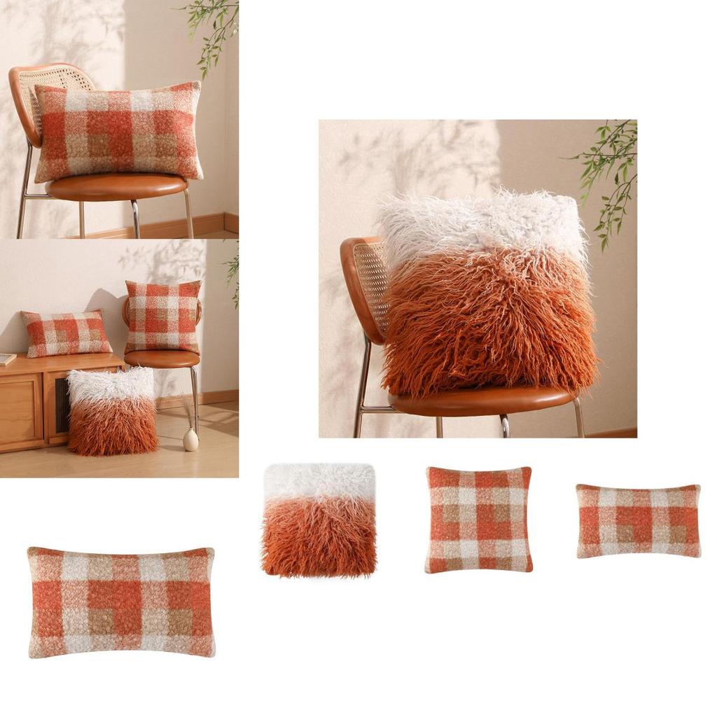 Pillowcase Only Luxurious Plush Gradient Orange Sheepskin Throw Pillow Cover Modern Minimalist