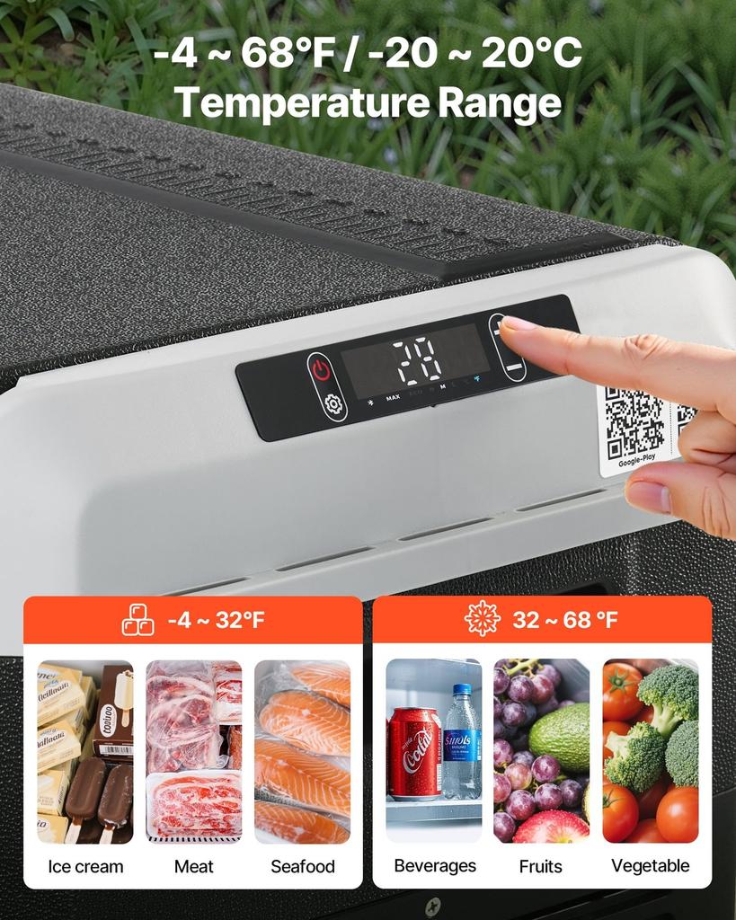 12 Volt Car Refrigerator, 40L Car Fridge, Portable Electric Cooler with -20 to 20 Adjustable Temperature, 12/24V DC and 100- 240V AC Compressor