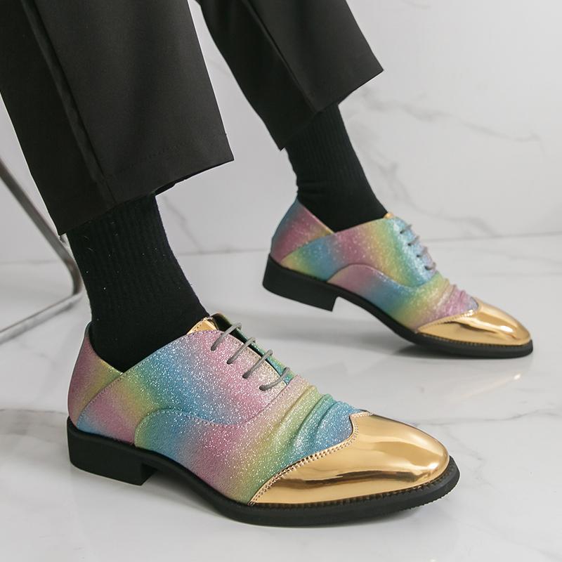 Men Derbys Gold Color Wedding Dress Dance Shoes Leather Shoes Business Formal Shoes Tuxedo Prom Blazers Shoes Large Size