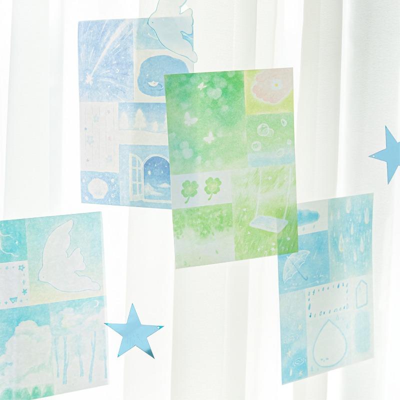 50sheet/set INS Retro Simplicity Scrapbooking Memo Pad Green Blue Color Journal Background Paper DIY Decor Non-sticky Notepad