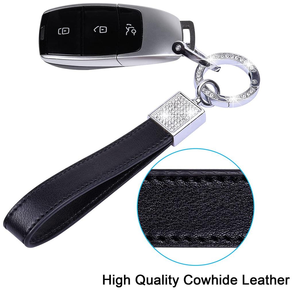Wisdompro Car Key Chain, Glitter, Genuine Leather, Car Key Chain, Lost Prevention, Smart Key, Stylish, Black