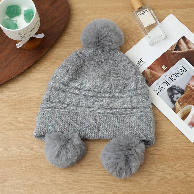 Hat for Women In Autumn and Winter Casual Versatile Tie Dye Wool Hat Outdoor Plus Velvet Thickened Cold Warm Hat Cute Fur Ball Hat