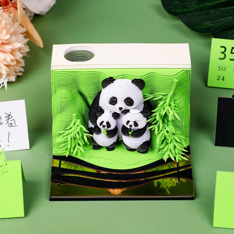 1Pc 2026 Family Panda Desk Calendar 3D Tear-away Calendar Paper Carving Art Memo Pad Notepad Christmas Gift