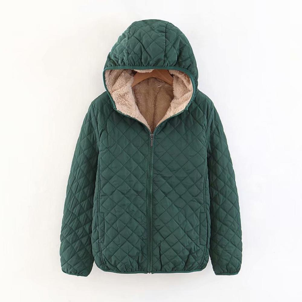 Women Autumn Winter Parkas Coat Jackets Women Lamb Hooded Plaid Long Sleeve Warm Winter Jacket