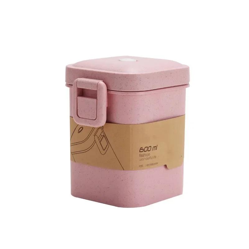 1 Pcs Homeware Creative Wheat Straw Soup Cup Microwaveable Square Buckle Sealed Soup Can Holiday Gift Food Sealed Can