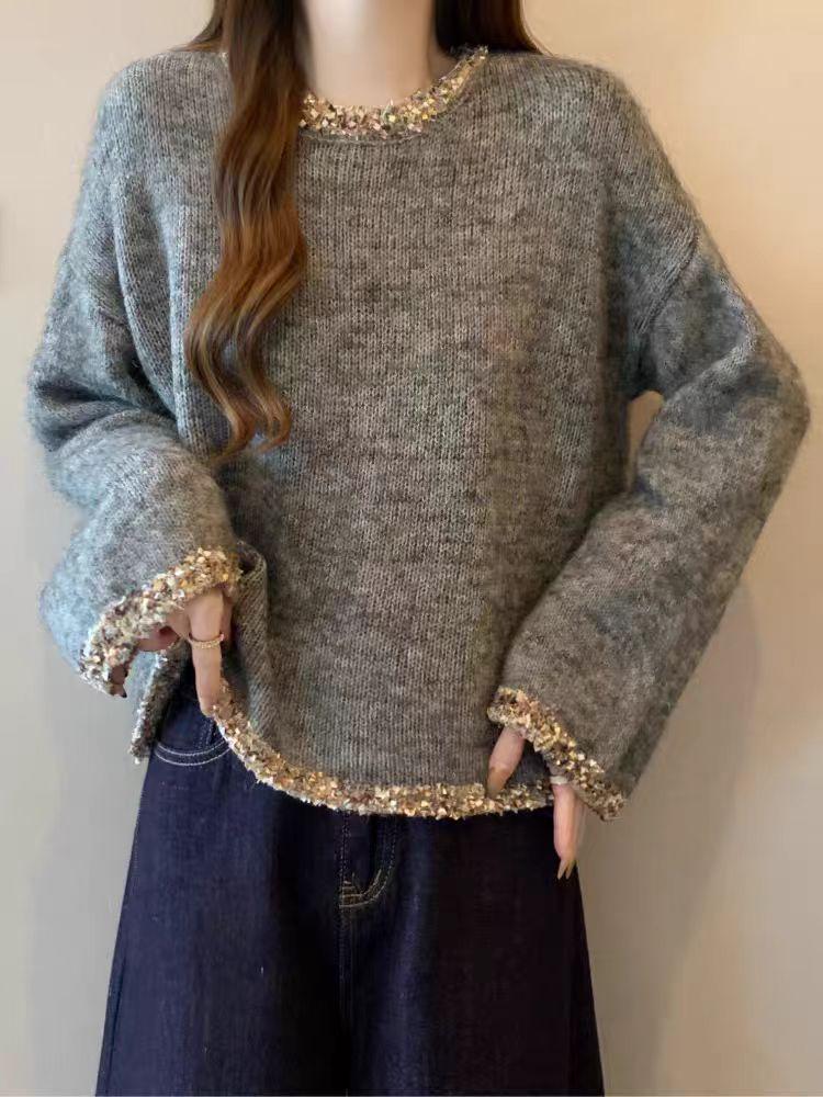Milky Soft Glutinous Women's Sweater: Spring/Autumn 2025, Plus Size for Curvy Figures, Stylish Bright Silk Short Knitwear.