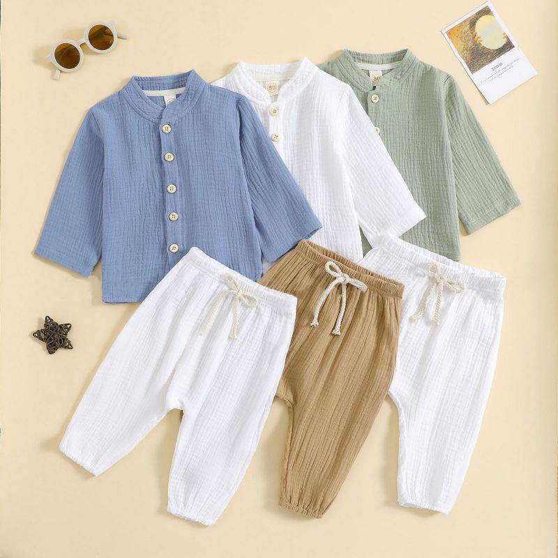 1-12 Years Kids Clothes Set Long Sleeve Button Top and Pants