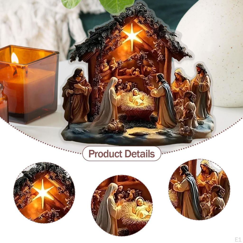 2D Flaches Weihnachtskrippenschild, Tischornament Sammlerstück Religiöses Geschenk Zuhause Heilige Familie