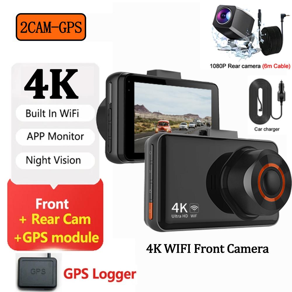 4K Dash Camera for Car GPS Dual Lens Front and Rear view Camera Auto Car Dvr Built-in WIFI dashcam Night Vision Parking Monitor