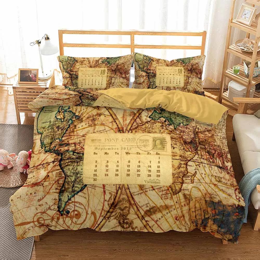 Modern Style Bed Cover Sets 2/3pcs Print Travel Scenery King Size Bedding Set Quilt Cover With Pillowcases Bed 100% High Quality