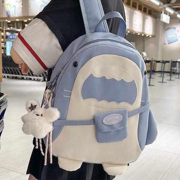 Schoolbag Japanese ins new high-value fresh and sweet contrasting color splicing cute shark bag women's casual and lightweight backpack