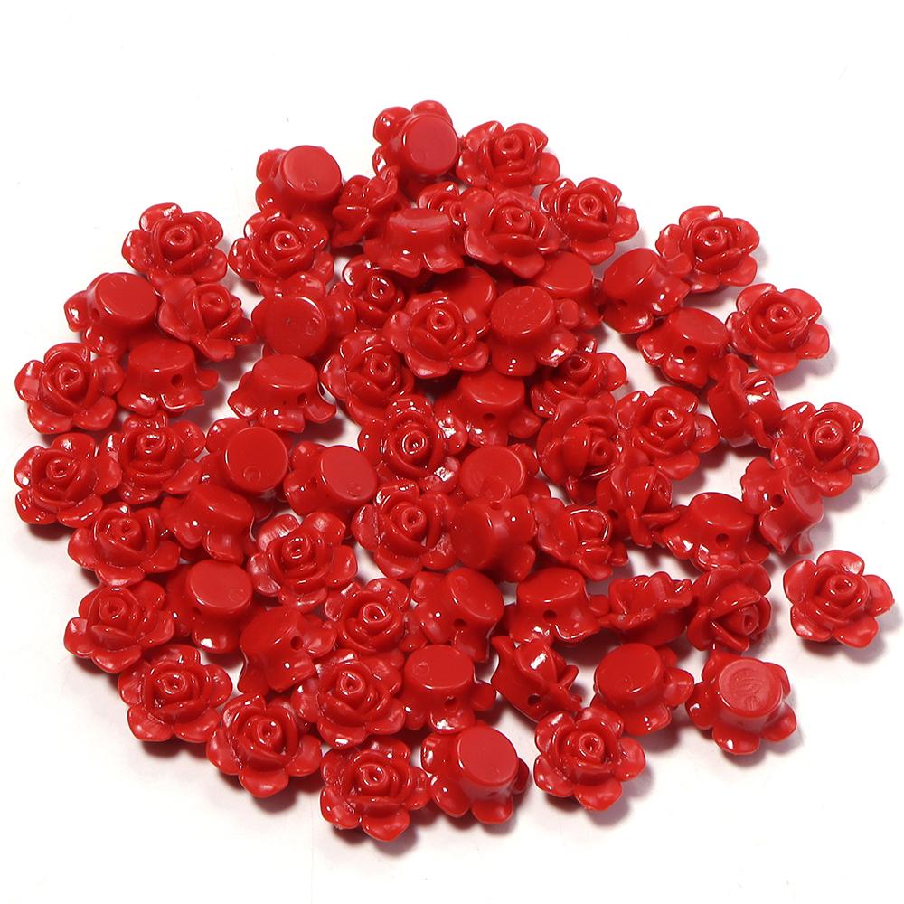 100pcs/lot Colorful Rose Flower Acrylic Beads Flat Back Loose Spacer Beads For Jewelry Making DIY Handmade Bracelet Accessories