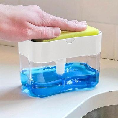 Durable Plastic Kitchen Soap Dispenser Set with Sponge Holder and Bonus Sponge for Home Cleaning