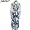 BITCED Women's Elegant Floral Print Fashion Lace-Up Halter Neck Loose-Fit Spring Dress
