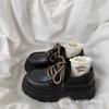 Black Small Man Thick-soled Heightened Lace-up Small Leather Shoes Women's Single Year Autumn Retro British Style