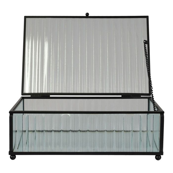 Rectangular Black Box with Glass and Metal Lid 20 X 13 X 7 Cm