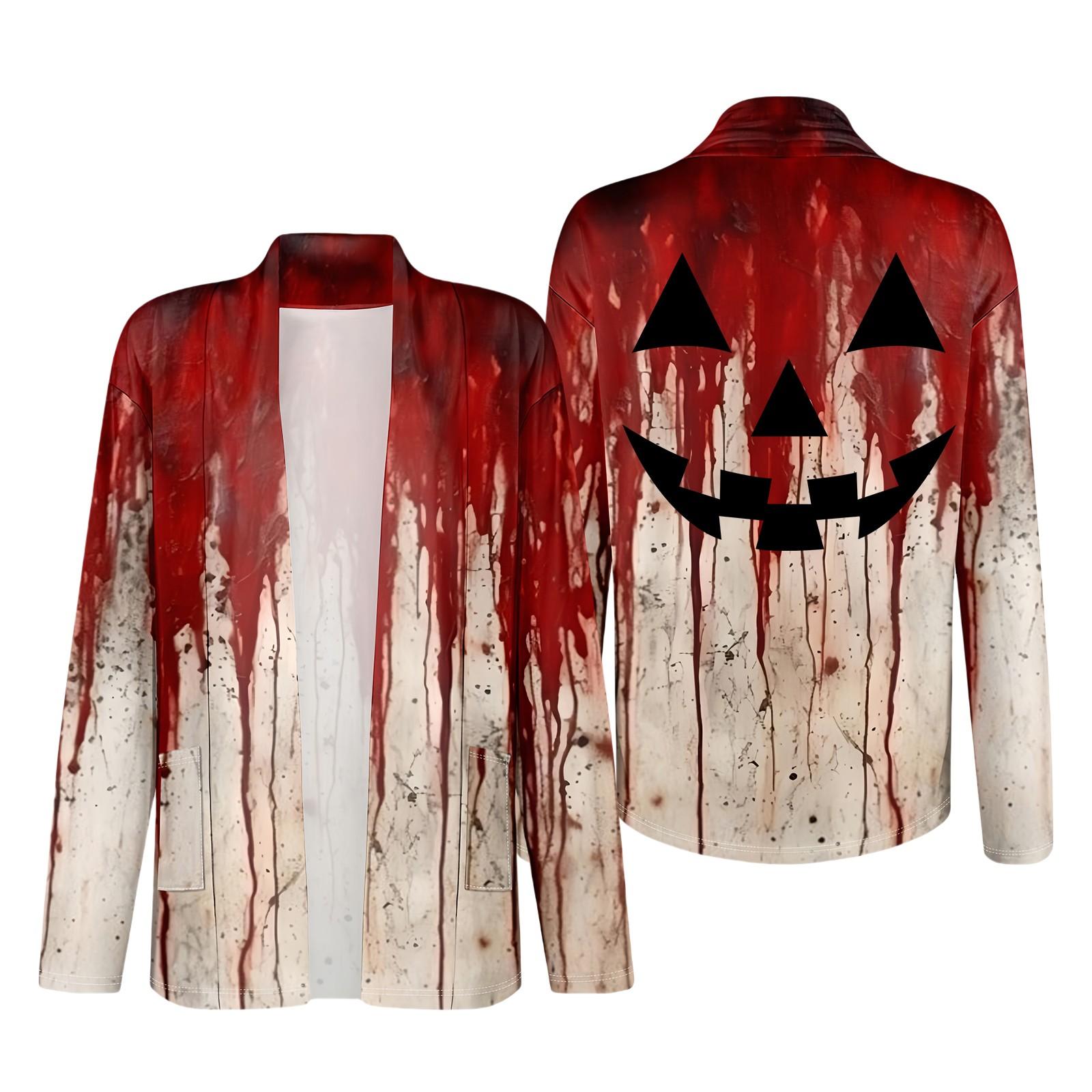 

Женский кардиган с длинным рукавом, V-образным вырезом, модная рубашка с принтом на Хэллоуин, легкий, повседневный, свободный, тонкий кардиган с карманами M чёрный