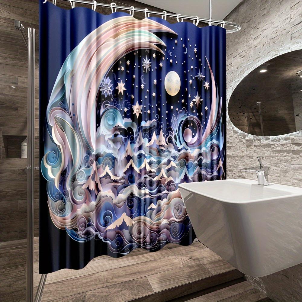 1pc Artistic Night Sky Shower Curtain - Polyester Fabric 70x70 Inches, Machine Washable Bathroom Decor with Hooks, Celestial Mou