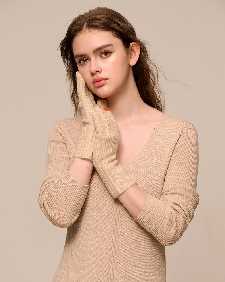 Autumn & Winter Cashmere Knit Touchscreen Cold Protection Striped Warm Gloves