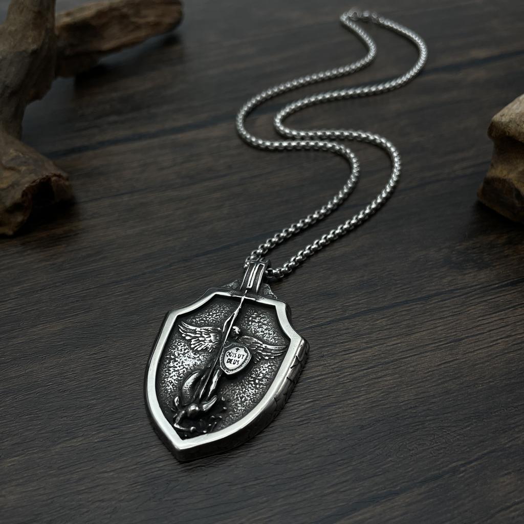 Opk Jewelry Trend Retro Fighting Angel Warrior Titanium Steel Pendant Hip Hop Necklace
