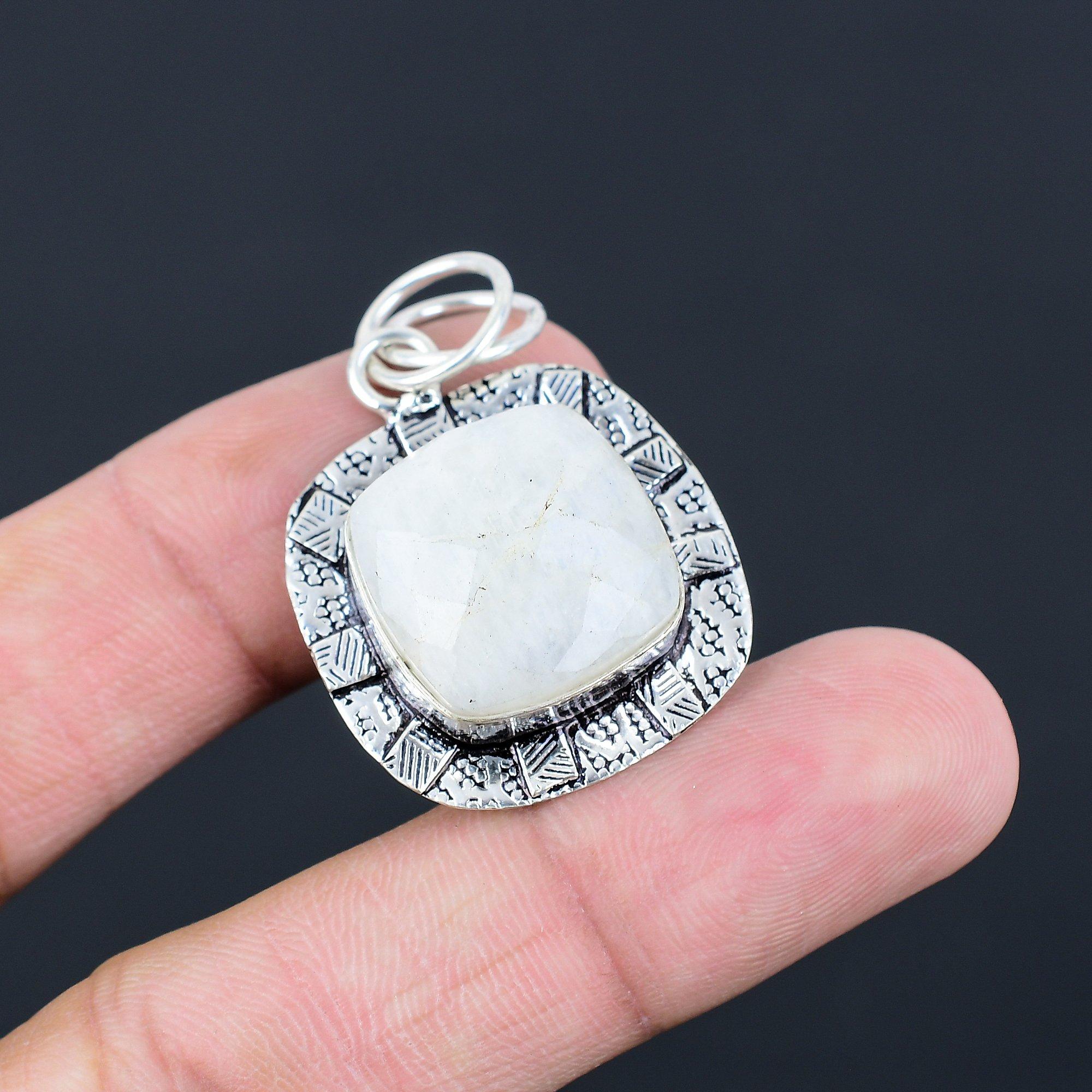 Daughters Day Sale Natural Rainbow Moonstone Sister Boho Pendant Sterling Silver