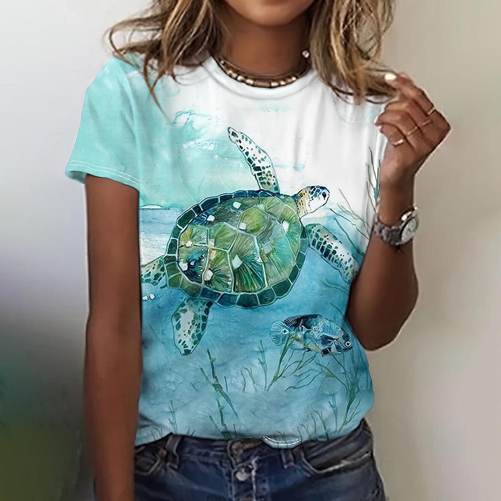 Sea Turtle Animal 3D Print Women's Short Sleeve O-Neck T Shirt Fashion Casual  Harajuku Y2k