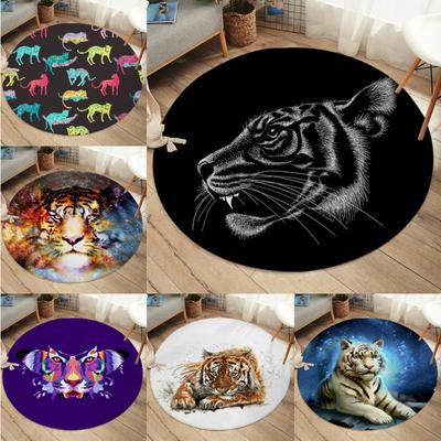 Watercolor Circular Carpet Tiger Print Carpet Living Room Dressing Room Sofa Border Sliding Mat Home Decoration