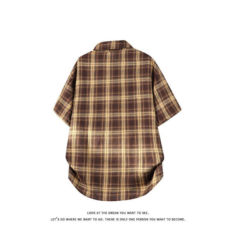 Trendy Retro Plaid Plus Size Casual Men's Short Sleeve Shirt C2175-P24