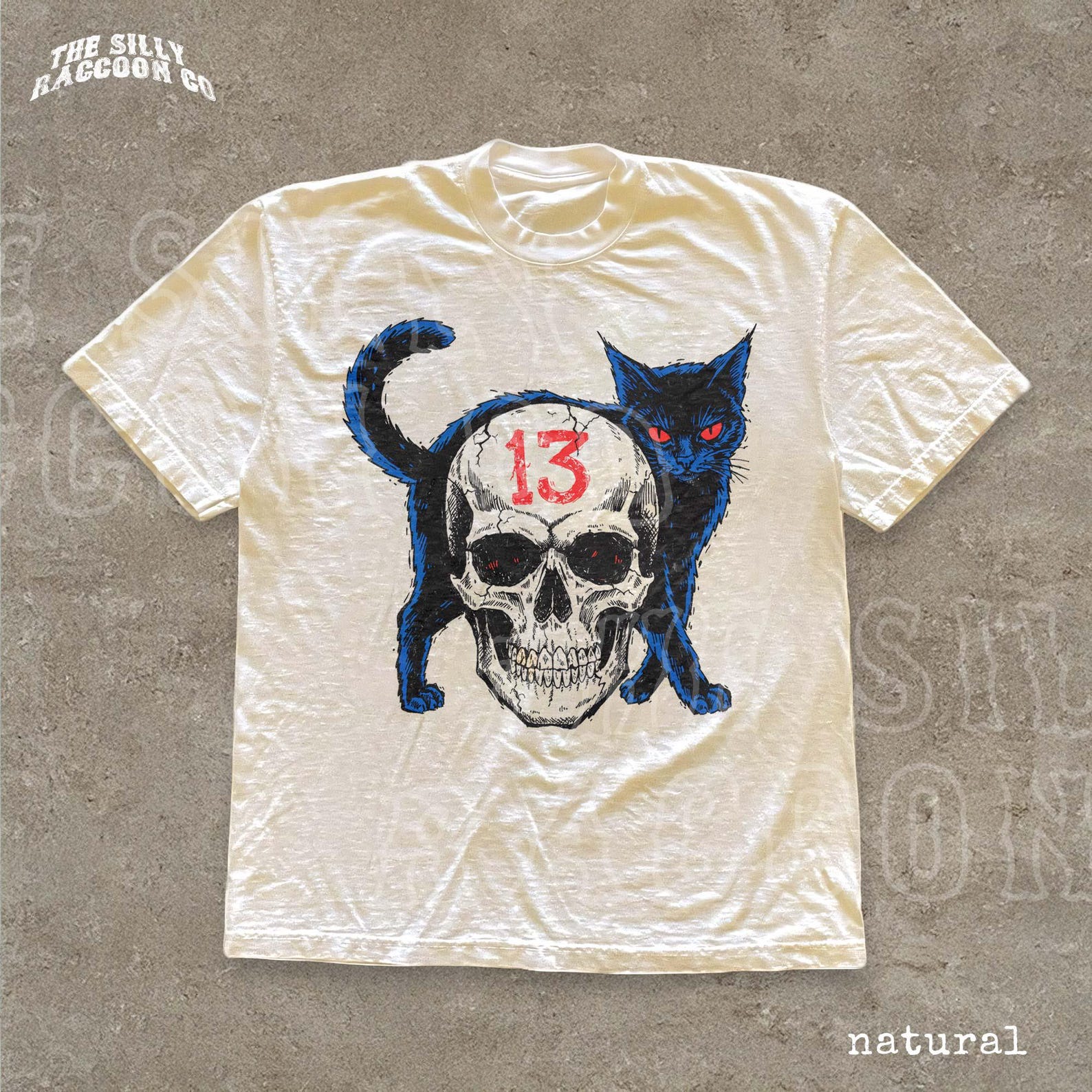 Vintage Black Cat Skull Shirt Lucky Number 13 Tattoo Style Graphic Tee Retro Spooky Occult T-shirt For Goth Alt Fashion 3XL