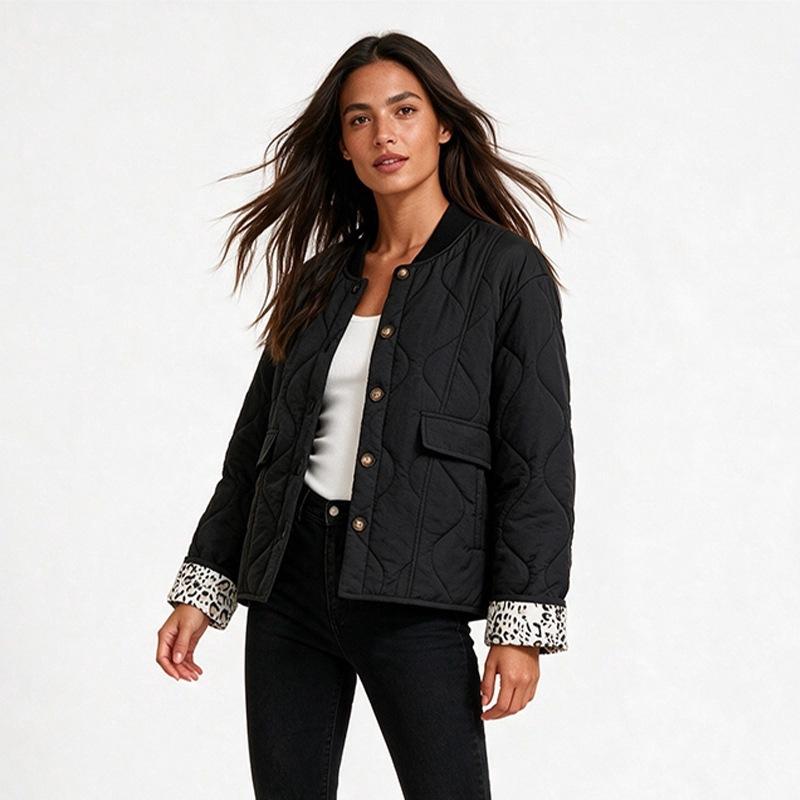 European and American women's cotton clothes splicing leopard print loose American fashion comfortable retro casual coat jacket
