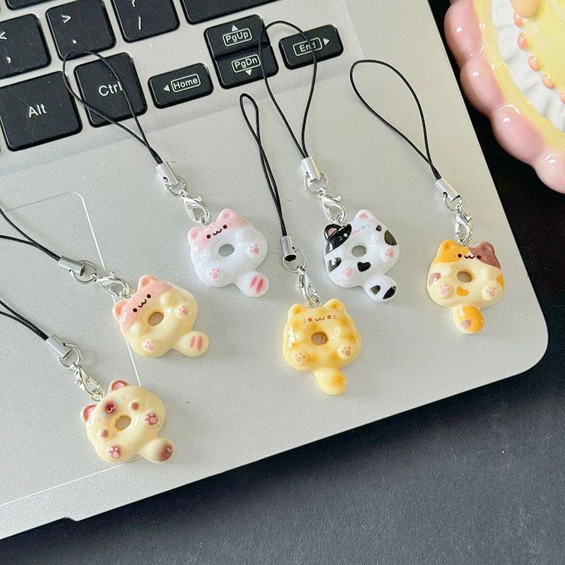6 peças/conjunto Gato Biscoito Pingente de Celular Tira Macio Kawaii Gatinho Chaveiro Casal Pingente Cordão Bonito Cordão de Chaveiro Decoração de Bolsa Presente