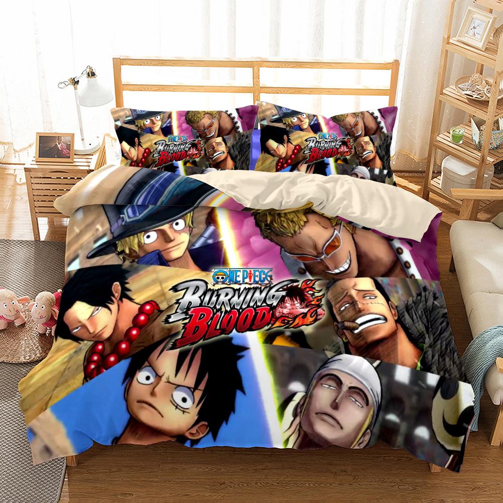 

Japanese Anime O-Ones Pieces Bedding Set 3D Printing Luffys Duvet Cover Pillowcase 2/3pcs for Children Boys Gift Single Queen EU Single(135*200cm)3pcs