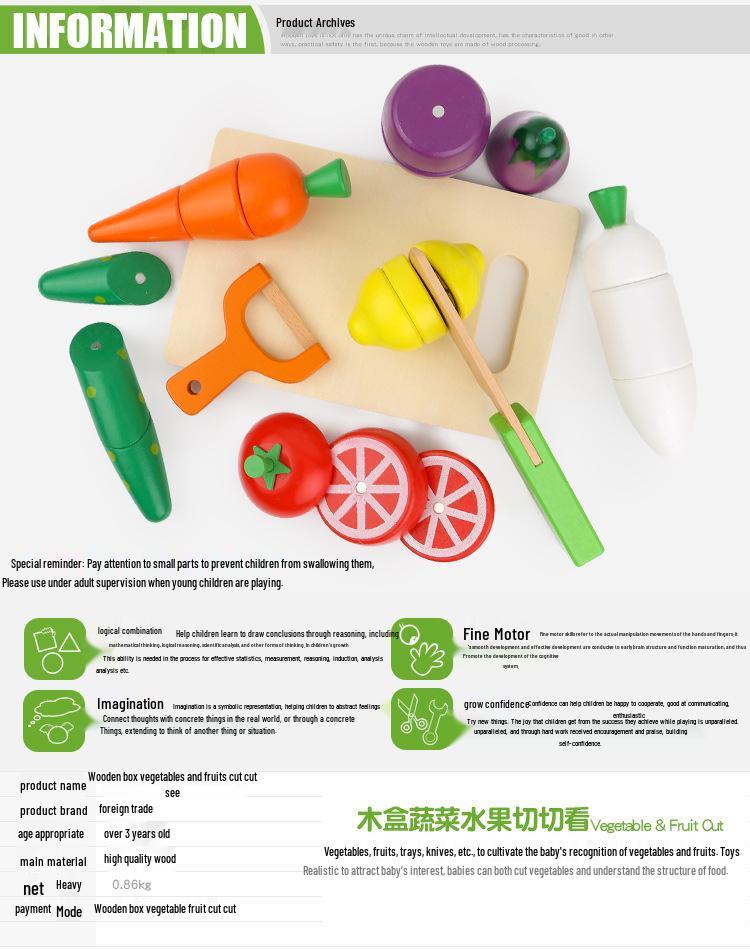 Qie Qie Le Kids' Educational Wooden Kitchen Toy Set: Magnetic Fruits & Vegetables for Ages 4-6