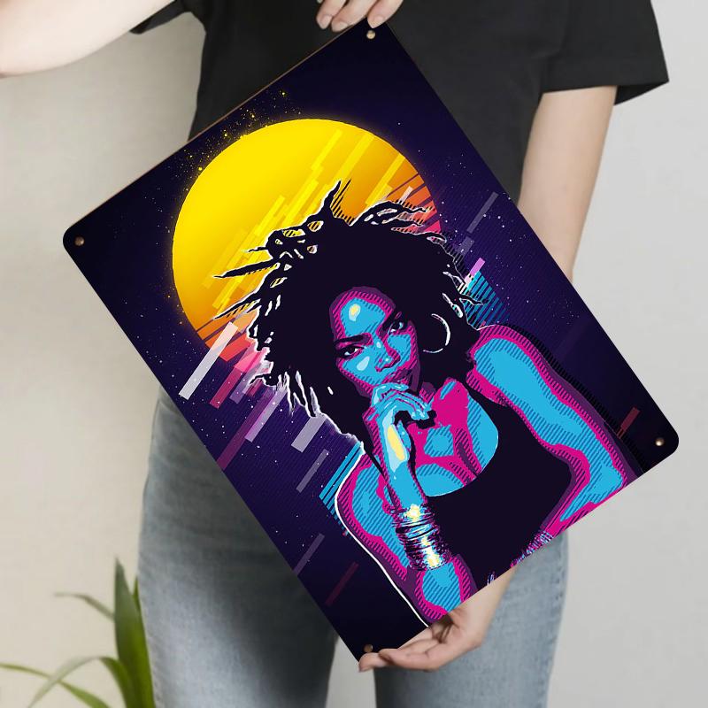 

African Reggae Girl Neon Art Metal Poster Retro Pop Home Decor Wall Hanging Exclusive 20x30cm（7.8x11.8inch）