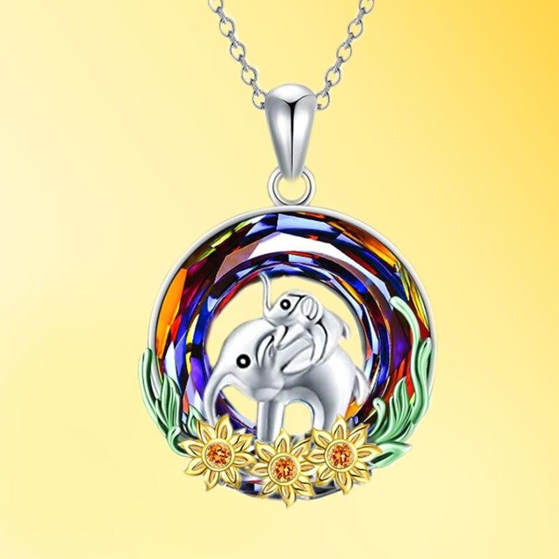 Regalo creativo del collar del collar femenino de elefante de cristal Corazón animal Regalo creativo del collar del collar femenino de elefante de cristal Corazón animal