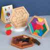 Hexagon Tangram Puzzle Wooden Jigsaw 7 Pieces for Children and Adults Challenging Brain Training Logic Toy Home Play