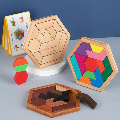 Sechseck Tangram Puzzle Holzpuzzle Spielzeug für Kinder und Erwachsene Herausfordernde Rätsel Holz Gehirnjogger Puzzle